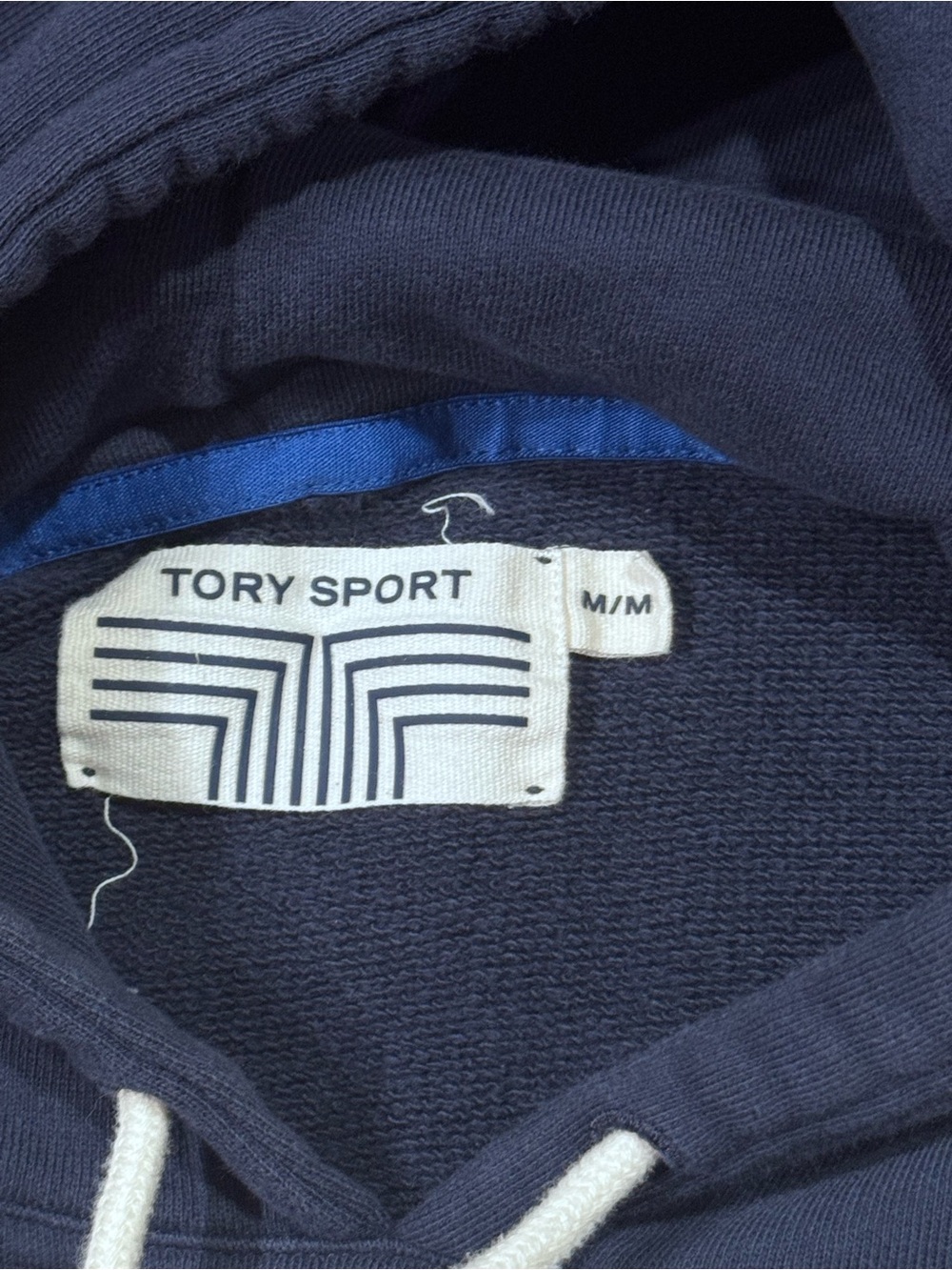 Tory Sport Navy Hooded Pullover with White Chevron Stripes - Picture 2 of 4